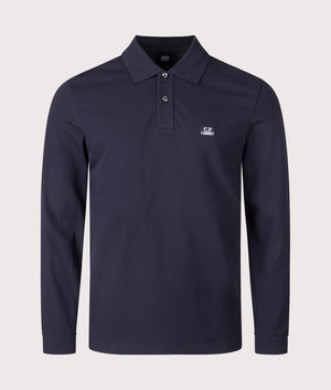 CP Company Stretch Piquet Long Sleeve Polo Shirt in total eclipse front shot at EQVVS Menswear