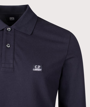 CP Company Stretch Piquet Long Sleeve Polo Shirt in total eclipse detail shot at EQVVS Menswear