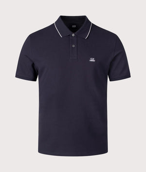 CP Company Stretch Piquet Short Sleeve Polo Shirt in total eclipse front shot at EQVVS Menswear