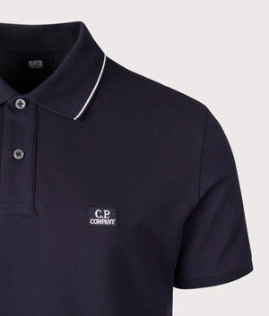 CP Company Stretch Piquet Short Sleeve Polo Shirt in total eclipse detail shot at EQVVS Menswear