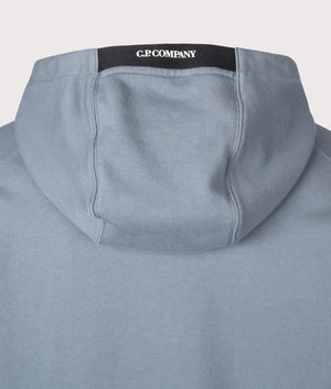 CP Company Diagonal Raised Hoodie in stormy weather hood detail shot at EQVVS Menswear