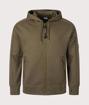  CP Company Diagonal Raised Zip Through Hoodie in Ivy Green front shot at EQVVS Menswear