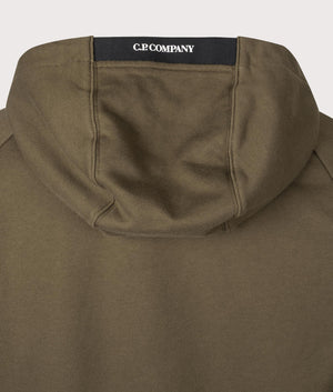 CP Company Diagonal Raised Zip Through Hoodie in Ivy Green hood detail shot at EQVVS Menswear