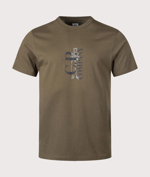 CP Comoany Vertical Logo T-Shirt in ivy green front shot at EQVVS Menswear