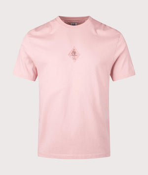 Front and Back Logo T-Shirt in Misty Pink by C.P. Company at EQVVS. Front Angle Shot.