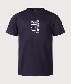 Chest Logo T-Shirt in Total Eclipse by C.P. Company at EQVVS. Front Angle Shot.