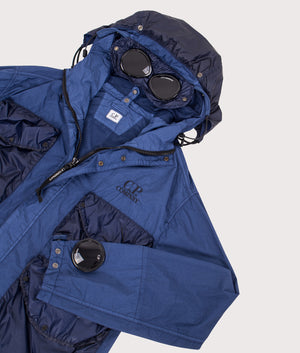 Cp Company Taylon L Mixed Goggle Jacket in Oceana detail shot at EQVVS Menswear