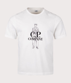 C.P. Company Large Logo T-Shirt in Gauze White 100% cotton at EQVVS. Front shot. 