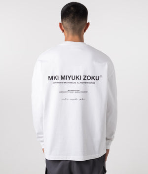 MKI Miyuki Zoku Long Sleeve Design T-Shirt in White. Shot at EQVVS. Reverse shot. 
