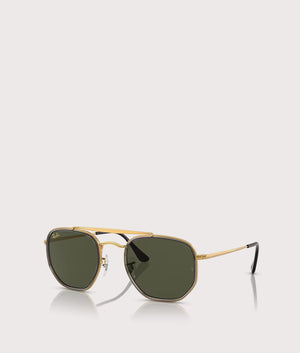 Ray Ban Hexagonal Flat Lenses Sunglasses in Polished Arista Gold. Angle Shot.