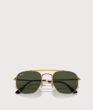 Ray Ban Hexagonal Flat Lenses Sunglasses in Polished Arista Gold. Folded Shot.