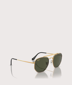 Ray Ban Hexagonal Flat Lenses Sunglasses in Polished Arista Gold. Angle Shot.