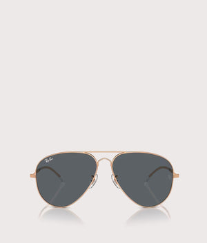 Ray-Ban Old Aviator Sunglasses in Polished Rose Gold with Blue Lenses. Front SHot at EQVVS.