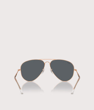 Ray-Ban Old Aviator Sunglasses in Polished Rose Gold with Blue Lenses. Inside SHot at EQVVS.