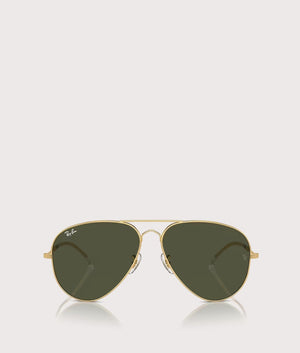 Ray-Ban Old Aviator Sunglasses in Polished Arista Gold with Green Lenses. Front Shot at EQVVS.