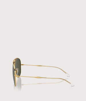 Ray-Ban Old Aviator Sunglasses in Polished Arista Gold with Green Lenses. Temples Shot at EQVVS.