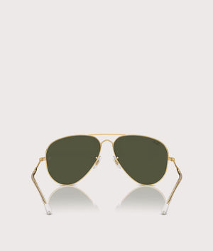 Ray-Ban Old Aviator Sunglasses in Polished Arista Gold with Green Lenses. Inside Shot at EQVVS.