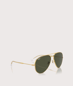 Ray-Ban Old Aviator Sunglasses in Polished Arista Gold with Green Lenses. Side Shot at EQVVS.