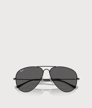 Ray-Ban Old Aviator Sunglasses in Polished Black with Grey Lenses. Folded Shot at EQVVS.