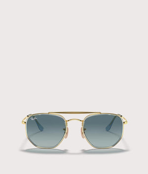 Ray Ban Hexagonal Flat Lenses Sunglasses in Polished Arista Gold-blue lenses. Front Shot.