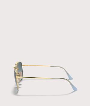 Ray Ban Hexagonal Flat Lenses Sunglasses in Polished Arista Gold-blue lenses. Temples Shot.