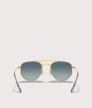 Ray Ban Hexagonal Flat Lenses Sunglasses in Polished Arista Gold-blue lenses. inside Shot.