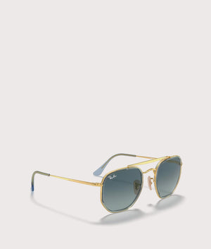 Ray Ban Hexagonal Flat Lenses Sunglasses in Polished Arista Gold-blue lenses. Side Shot.