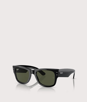 Ray-Ban Mega Wayfarer Sunglasses in Polished Black with Green Lenses. EQVVS Angle Shot.