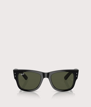 Ray-Ban Mega Wayfarer Sunglasses in Polished Black with Green Lenses. EQVVS Front Shot.