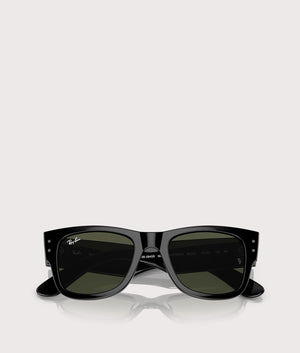 Ray-Ban Mega Wayfarer Sunglasses in Polished Black with Green Lenses. EQVVS Folder Shot.