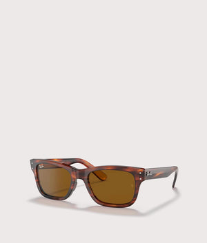 Ray-Ban Mega Wayfarer Sunglasses in Polished Stripe Havana with Brown Lenses. EQVVS Angle Shot.