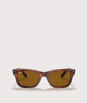 Ray-Ban Mega Wayfarer Sunglasses in Polished Stripe Havana with Brown Lenses. EQVVS Front Shot.