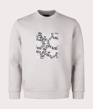 Box multi logo Sweatshirt in Degrade Alloy by Emporio Armani. EQVVS Front Angle Shot.