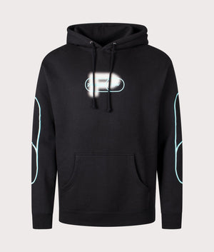 PLEASURES Pixel P Hoodie in Black. At EQVVS Menswear. Front shot