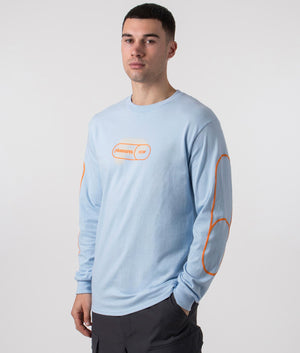 Pixel P Long Sleeve Top in Light Blue by Pleasures. EQVVS Menswear Side Model Shot