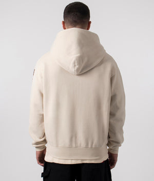 Old English Zip Up Hoodie in Natural by Pleasures. EQVVS Menswear Back Model Shot. 