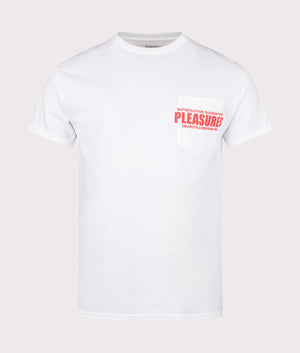 Staff Pocket T-Shirt in White by Pleasures at EQVVS. Front Angle Shot. 