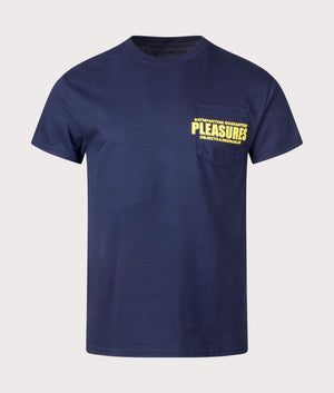 Staff Pocket T-Shirt in Navy by Pleasures at EQVVS. Front Angle Shot. 