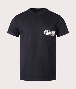 Staff Pocket T-Shirt in Black by Pleasures at EQVVS. Front Detail Shot. 