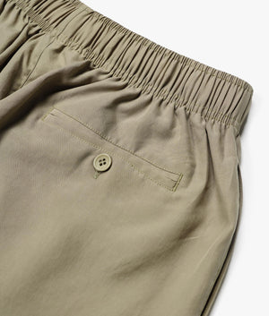 Relaxed Fit Tencel Shorts in Sage Green by MKI MIYUKI ZOKU. EQVVS Detail Shot.