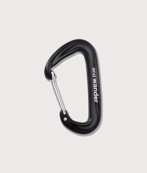 and wander Utility Carabiner in Black, Aluminium. At EQVVS Menswear. Side detail shot