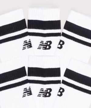 New Balance 6 Pack Essentials Stripe Midcalf Socks in white and black. EQVVS Detail shot.