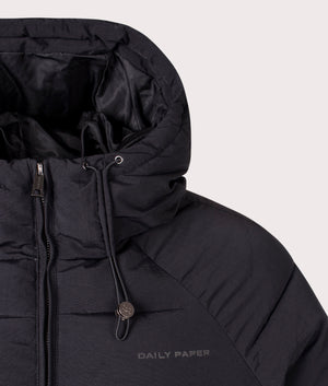 Black Puffer Jacket by Daily Paper. Shot at EQVVS. Detail shot. 