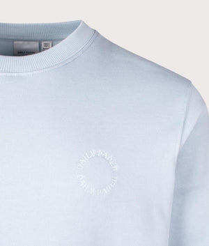 Daily Paper Orbit Emb Sweatshirt in Subdued Blue, 100% cotton at EQVVS. Detailed logo Shot. 