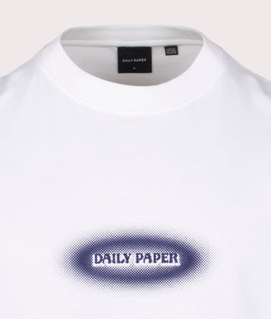 Daily Paper White Dotted Logo T-Shirt, shot at EQVVS. Detail shot.