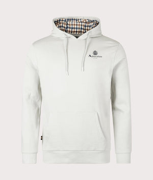 Aquascutum Active Small Logo Hoodie in Grey with Club Check Interior, 100% Organic Cotton. EQVVS Front Shot