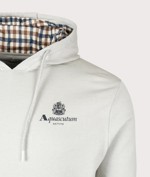 Aquascutum Active Small Logo Hoodie in Grey with Club Check Interior, 100% Organic Cotton. EQVVS Detail Shot