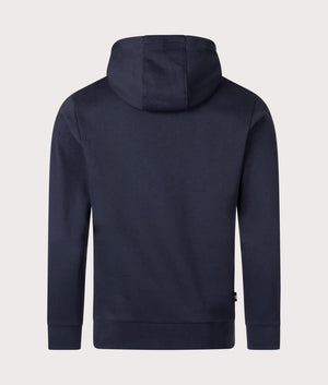 Aquascutum Active Big Logo Hoodie in Navy with Chest Print and Club Check Interior, 100% Organic Cotton. EQVVS Back Shot