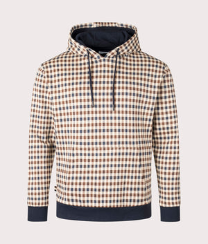 Aquascutum Active Club Check Hoodie with Club Check pattern and Navy interior, 100% Organic Cotton. EQVVS Front Shot