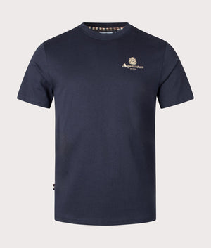 Aquascutum Active Club Small Logo T-Shirt in Navy, 100% Organic Cotton. EQVVS Front Shot